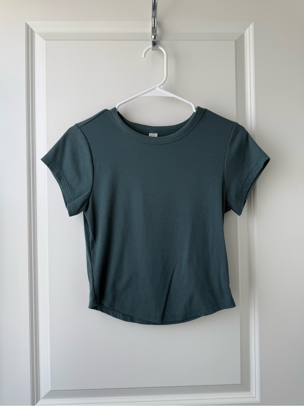 Old Navy Ultra Lite Go-Dry Teal Green Ribbed Short-Sleeve Crop Tee